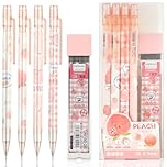 Mabor 4pcs Pink Mechanical Pencil Set Include Peach 4pcs Mechanical Pencils with A Tube of 0.5MM Pencil Refills and Cute Peach Erasers Aesthetic Supplies Back to School Gift for Kids Students