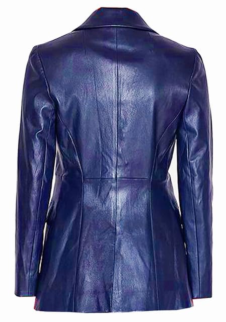 VearFit Office Wear 1-Button Real Genuine Lamskin Long sleeves Leather Blazar Coat Black, Blue and Brown For Women3
