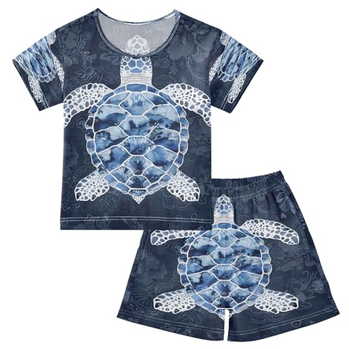 senya Short Sleeve Pajamas Sets Summer Cotton Sleepwear Blue White Sea Turtle