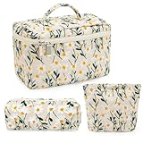 SHEPIN 3er Set Kosmetiktasche Damen Kulturtasche Schminktasche Stickerei Gänseblümchen Waschtasche...