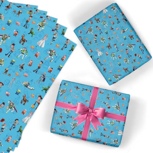 Birthday Gift Wrapping Paper 5 Sheets- Blue Toy Gift Wrap for Present 50 * 70cm Funny Personalised Recyclable Gift Wrap Paper Happy Birthday Wrapping Pape for Kids Boys Girls Party Favor Wedding Deco