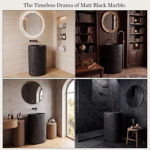 Image of BASSINO 20x14x33 Inch Pedestal Wash Basin /Free Standing Wash Basin /7 Years Warranty /Oval Ceramic One Piece Pedestal Sink for Bathroom /Living Room /Floor Mounted Washbasin(Matt Black Mix Marble)