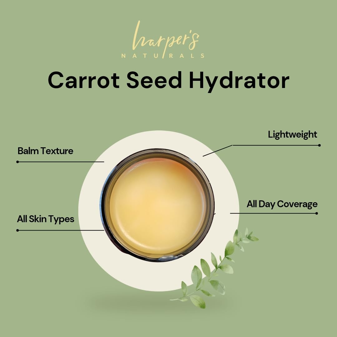 Harper's Naturals Carrotseed Facial Hydrator, All Natural Face Moisturizer, For All Skin Types, All Day Coverage, Smooths Fine Lines & Wrinkles, Carrotsedd Essential Oil Blend - 2 oz