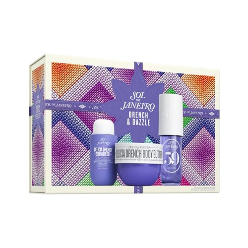Sol de Janeiro Delicia Drench Vanilla Moisturizing Body Routine Gift Set for Women | Includes Delicia Drench Body Butter Shower Oil and Cheirosa 59 Perfume Mist