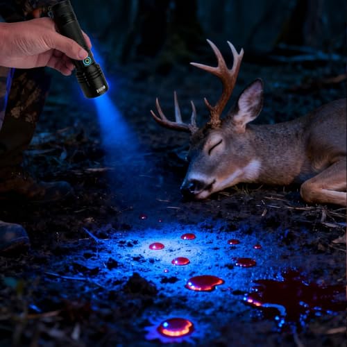 Ausbond Rechargeable UV Blood Tracking Flashlight for Hunting at Night Hunting Black Light for Blood Detection,Spray Luminol Blood Will Glow UP (10W)