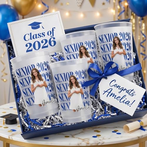 Gifts Set 50 Pcs Graduation Cups With Photo Custom Senior 2026 Cups Grad Disposable Cup For Class Of 2026 Graduates Graduation Party Supplies Personalized Cup For High School College