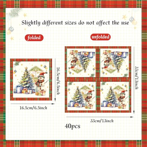 JeVenis 40 PCS Christmas Cocktail Paper Napkins Christmas Guest Napkins Vintage Snowman Guest Napkins christmas Disposable Paper Napkins Snowflake Xmas Tree Decorative for Party Table Dinner Bathroom – Image 3