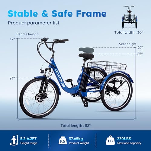 Electric Tricycle for Adults, 7-Speed Electric Trike with
