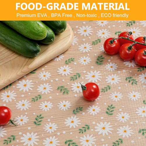 Image of Premium Anti-Slip Kitchen Cabinet Drawer Shelf Mat Liner Sheets for Waterproof Shelf Paper with Modern Pattern EVA Cabinet Mat Easy to Cut Green Flower,Table, Kitchen Drawer mat
