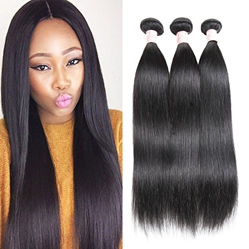 HMD Brazilian Virgin Straight Hair 3 Bundles 100% Unprocessed Cheap 7A Human Hair Weave Bundles 12 14 16(Natural Black Color)
