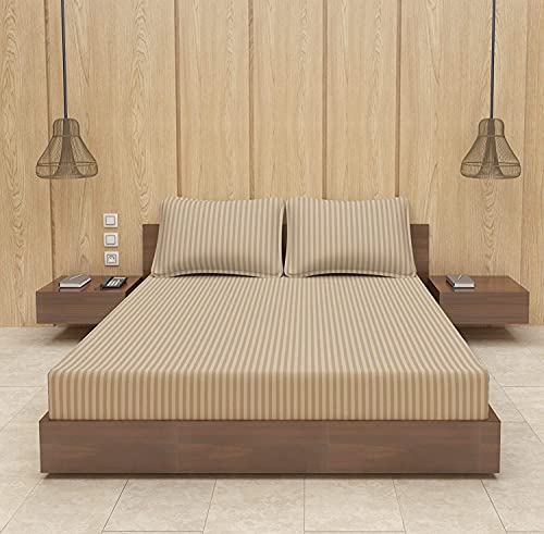 Image of BEVI - Home Premium Self Striped Single Bedsheet Without Pillow Cover 300 TC Ultra-Soft 300 TC Microfiber Bed Sheet| Size (60 inch x 90 inch) Camlin
