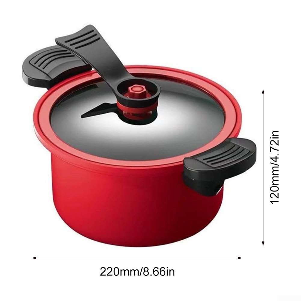 3.5L Kitchen Vacuum Pressure Soup Pot Non-Stick Microwave Cookware Stew Pot Slow Cooker for Stewing Steaming(RED)