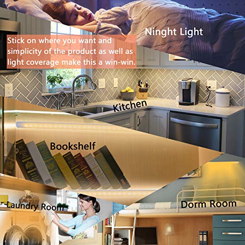 Image of JUSJUBR 12-Inch Slim LED Under Cabinet Light with Memory Function, Warm White 3000K Dimmable USB Light Bar for Rooms