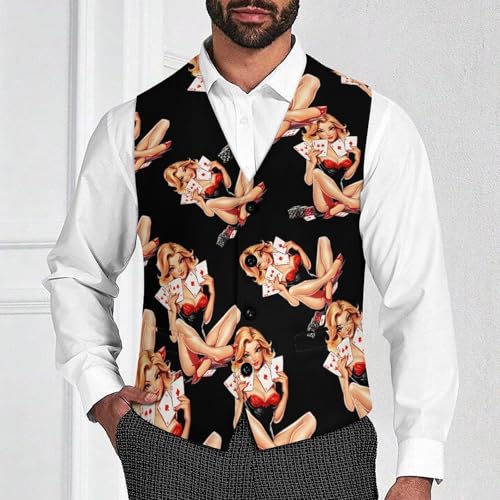 Aces Playing Cards Pinup Girl Men's Suit Vests Dress Vest V-Neck Waistcoat Slim Business Formal with Pocket2
