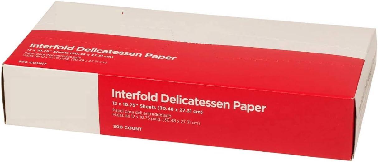 Concession Essentials 10 x 10.75 Inch Dry-Waxed Paper Deli Wraps, White, Light-Grade, Interfolded, 500 Ct Box.