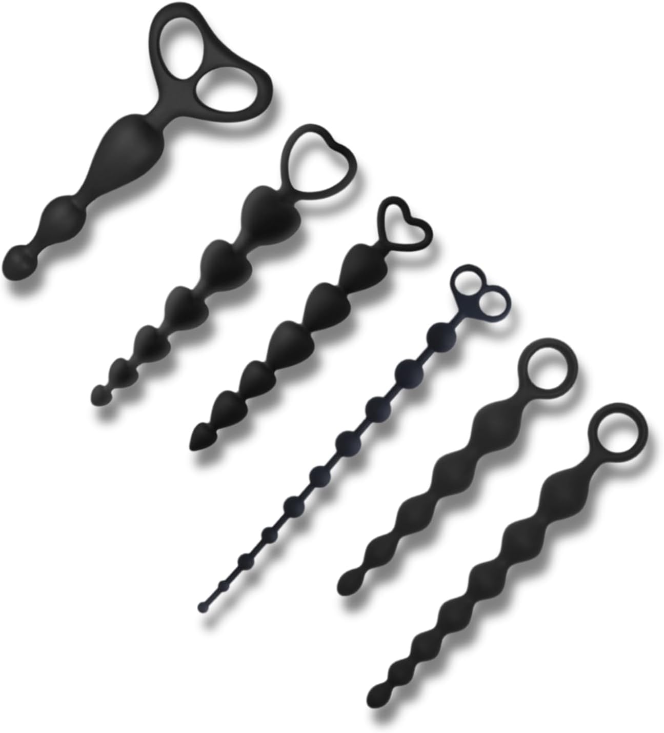 Anal Training Set 6 PCS Combo Set Anal Plug Kit Anal Beads Variant Bead Shape 6 Types Silicone Anal Beads Butt Plug with Pull Ring Anal Toy