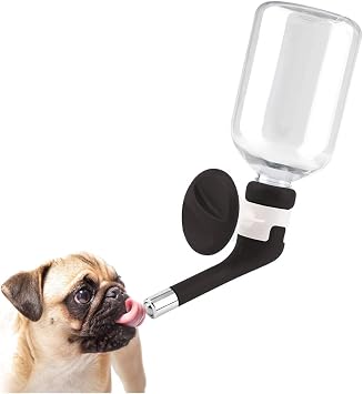 Andiker No-Drip Dog Water Dispenser Bottle-Dog Kennel Cage Water Dispenser Water Drinker Kettle for Pets can be Raised and Lowered Drinking Water Feeding Cage Water Bottle for Dogs Black