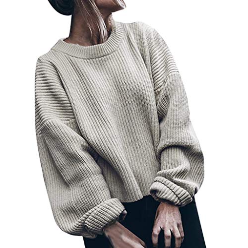 Vovotrade Sweaters for Women Plus Size Long Sleeve Pullover Womens Solid Round Neck Loose Lantern Sleeve Knitted Sweater Grey Vovotrade Sweaters for Women Plus Size Long Sleeve Pullover Womens Solid Round Neck Loose Lantern Sleeve Knitted Sweater Grey