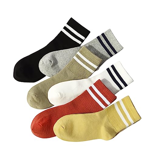 6 Pairs Cotton Fashionable Striped Athletic Socks for Women, Women Crew Socks，All Season Socks for Women