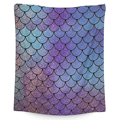 Mercuryelf Mermaid Throw Blanket - Soft, Fuzzy & Warm - 50x60 Inches Flannel Blankets for Living Room, Sofa - Dark Novelty Throws Gift for Teens