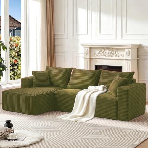 Image of 93 inch Boneless Couch, Modular Sectional Sofa for Living Room- Olive Green