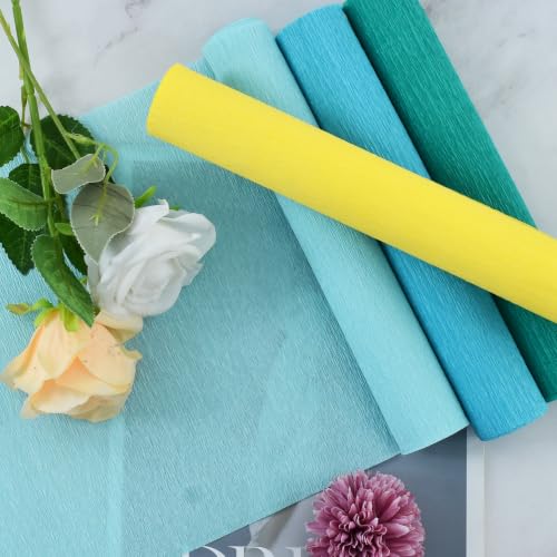 Image of BEISHIDA Yellow Green Blue Crepe Paper Roll, 4 Rolls Crepe Paper Sheet