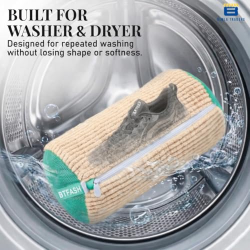 Image of Reusable Shoe Laundry Bag for Washing Machine & Dryer | Plush Zippered Washing Pouch for Sneakers, Baby Items & Delicates (Beige) Pack of -1