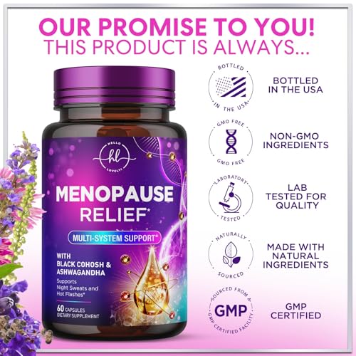 Image of Menopause Supplements for Women - Complete Hot Flash Night Sweats & Menopause Relief Pills, Probiotics with Dong Quai & Black Cohosh for Vaginal, Digestive Support - 60 Capsules