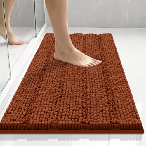 Bcoimo Small Bath Rug Mat 24x17 Soft Chenille Burnt Orange Bathroom Tub Mat