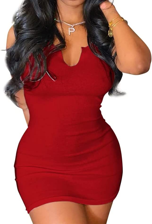 Photo 1 of **PINK**MOEENCN Summer Dresses for Women 2023 Short Sleeve Bodycon Solid Color Sexy Ribbed Mini Dress for Women Party Club Small  Tank Dress