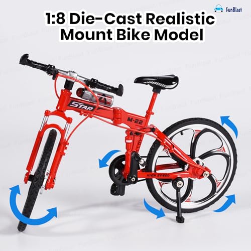 Image of FunBlast Vintage Mini Metal Bicycle - 1:8 Die-Cast Realistic Mount Bike Model, Retro Alloy Classical Cycle Toy for Desktop Ornament, Home Decor, Scene Model (Red)