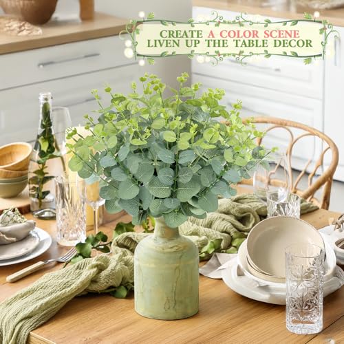 MEILIDY 人工ユーカリの茎、リアルな葉のフェイクステムの枝、花瓶のセンターピース、春のウェディングデコレーション、グリーン、12個 [4]
