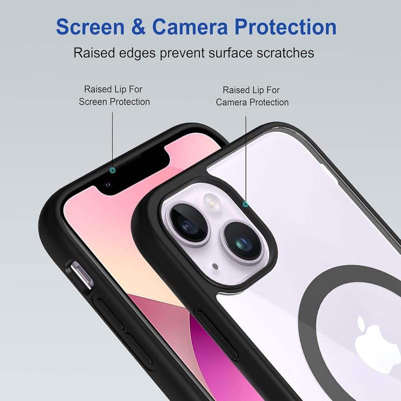 Image of AIBEX Clear Mag-Saf Case for iPhone 14 | Strong Magnetic Lock, Anti-Yellowing Transparent Back Cover | Military-Grade Drop Protection | Slim Lightweight Cover with Camera Guard - Black
