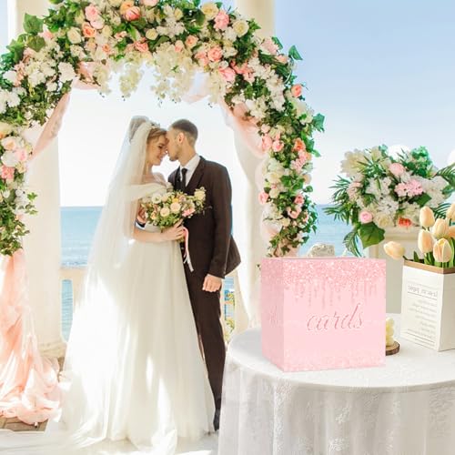 Image of JCTHKUKU Pink Card Box for Party, 8.7 inch Rose Dot Gift Cards Receiving Box Holder for Wedding, Bridal Shower, Graduation, Birthday, Retirement, Baby Shower, Anniversaries Party Decorations