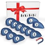 FINGER TEN Golf Club Covers for Irons Magnetic Value 11 Pack, Synthetic Leather Deluxe Head Cover Set Headcovers for Irons Fit Main Iron Clubs (Blue)