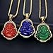 AILUOR Lucky Laughing Buddha Necklaces, Good Luck Necklace Buddha Pendant Green Jade Buddha Necklace Iced Out Bling 18K Gold Plated Chain Dainty Amulet Necklace Jewelry Gift (Blue)