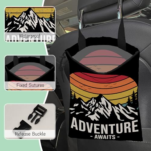 Image of Adventure Mountain Car Trash Bag,Hanging Drawstring Car Garbage Bag,Waterproof Canvas Car Back Seat Organizer with Adjustable Buckle,for Vehicles,SUVs,Camping,Road Trips
