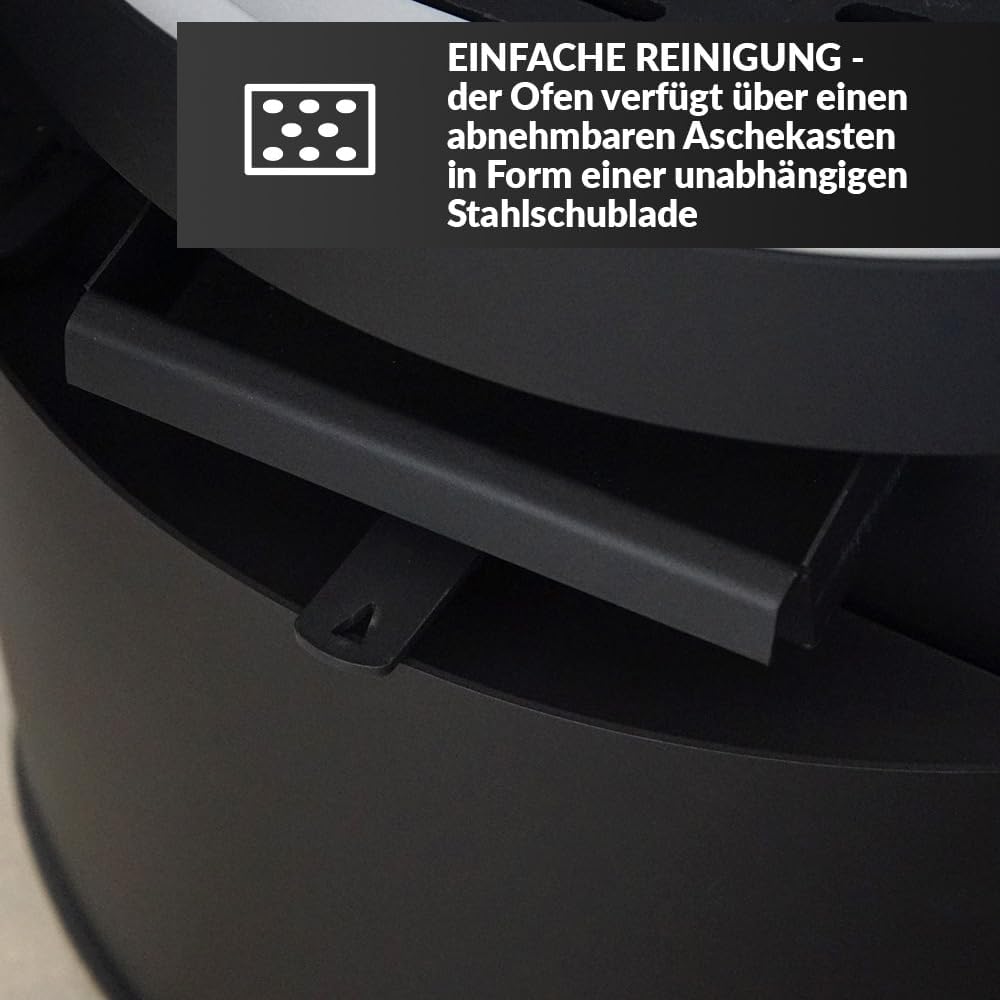 Kaminofen aus Stahl Rollo bereit Satz Ø 150 7 kW mit Raumluftunabhängig, BImSchV 2, EEK A, Hitzebeständige Handschuhe inklusive