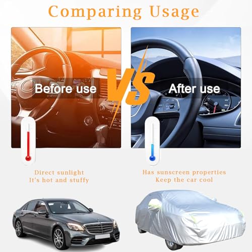 Image of Car Cover Waterproof All Weather for Automobiles Outdoor Car Covers for Automobiles with Zipper Door Universal in All Seasons Snow Prevention Rainproof Sun for car and Sedan(193x72x59 inch)