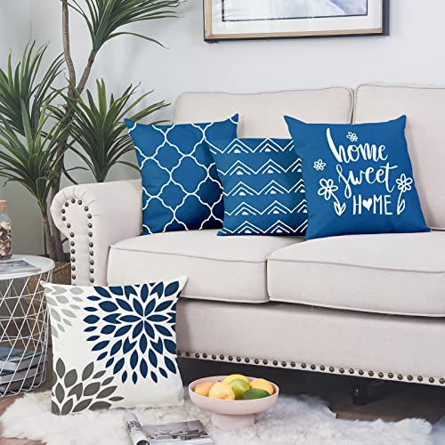 Pillow Covers 18x18 Set of 4,Geometric Textile Square Decorative Throw Pillowcase Linen Modern Cushion Mix and Match Hidden Zipper Design for Home Decoration Bed Sofa Living Room Farmhouse - Image 3