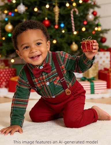 Image of A&J DESIGN Baby Boys Suits Infant Gentleman Formal Wedding Suspenders Outfit with Bowtie