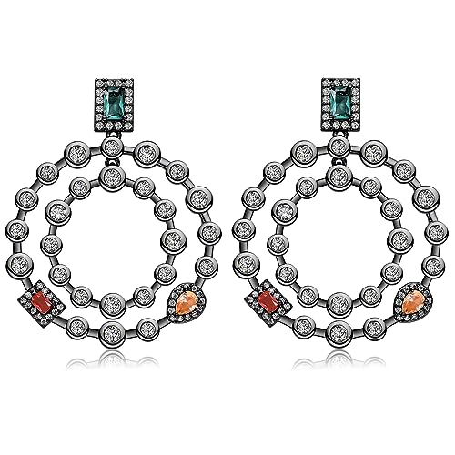 925 Sterling Silver Post Hoop Earrings for Women Multicolored Crystal Cubic Zirconia Chunky colorful Hoop Earrings Fashion Jewelry Gifts for Her