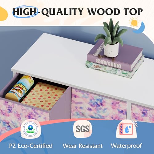 Image of WLIVE Dresser for Bedroom with 8 Drawers, Wide Fabric Dresser for Storage and Organization, Bedroom Dressers, Chest of Drawers for Living Room, Closet, Hallway, Tie-dye Print (Pink, Purple, Blue)