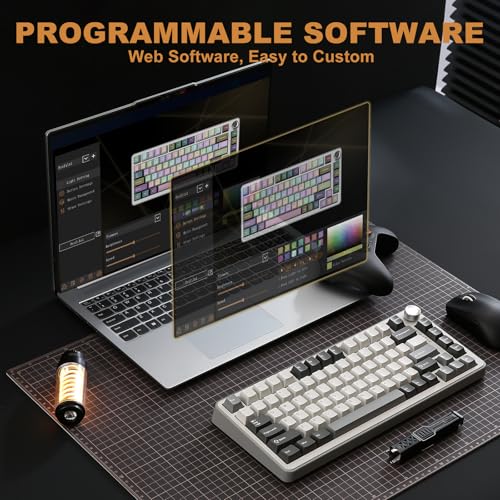Image of YUNZII B75 PRO Wireless Mechanical Keyboard,75% Layout with Knob,Hot Swap Gasket Custom Structure,Creamy Pre-lubed Switches,RGB Backlit,Bluetooth /Type-C /2.4G for Win /Mac(Cocoa Cream V2 Switch,Grey)