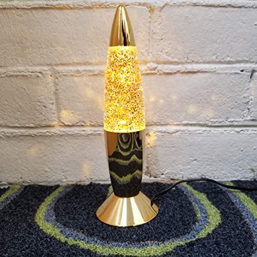 Amazing New 7” Usb Powered Mini Gold Glitter Rocket Lava Lamp - Psychedelic Soothing Slow Churn Snow Globe Effect, Comes With Exclusive Safety On/Off Switch Usb Cord, By Lala Lamp (Gold) #TOP4
