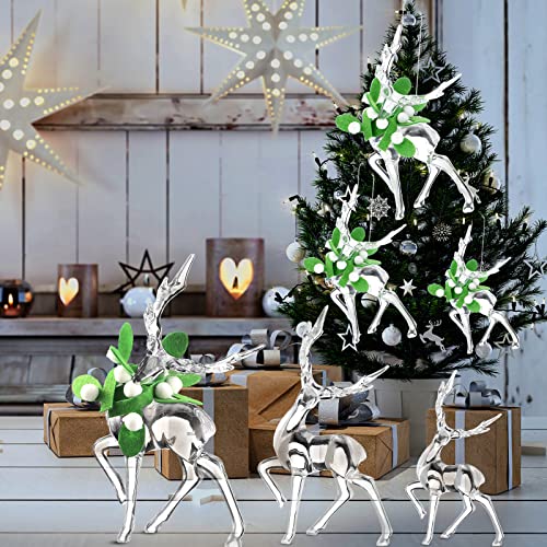 6 Pieces Acrylic Christmas Reindeer Mistletoe Ornaments Holiday Clear Deer Figurine with 6.6 Feet Green Mistletoe Transparent Reindeer Decorations for Xmas Table Top Centerpiece Party Decoration Gift