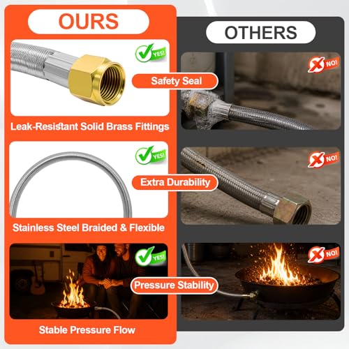 Image of 6 FT Propane Hose Extension 3 /8 inch Female Flare x Female Flare, CSA Certification Stainless Steel Braided Propane Flexible LP Gas Line with Solid Brass Fittings for RV, Grill, Fire Pit, Heater, Stove