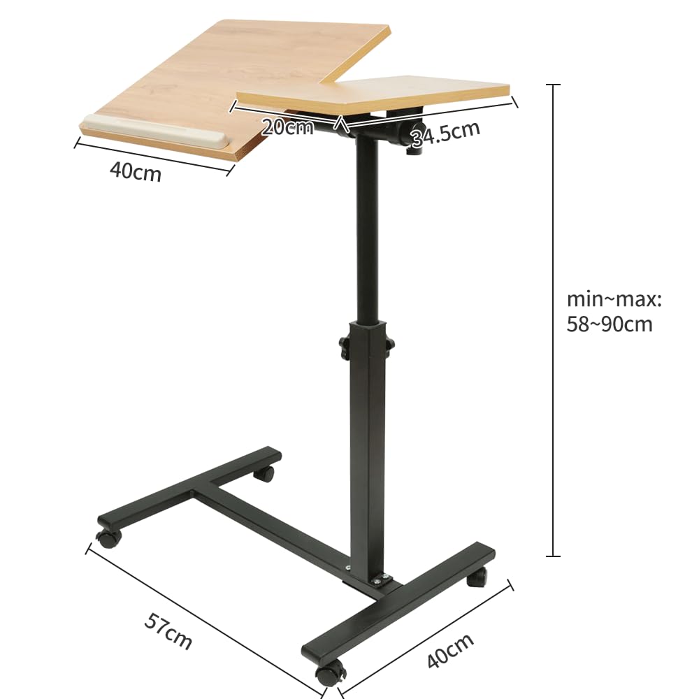 SDdPulse Scrivania per computer regolabile in altezza con 4 ruote, portatile, regolabile in altezza, 70 x 44 x 95,60 x 34,5 x 58 x 90 cm (colore legno)
