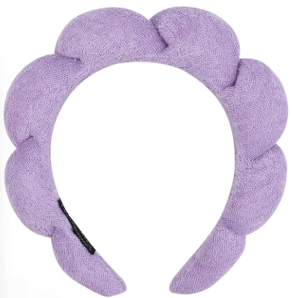 Purple Headband for Washing Face Makeup, Bubble Skincare. Terry Cloth Soft Puffy for Women Makeup Removal Shower, Facial Mask