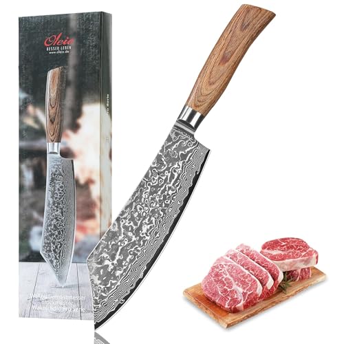 Wakoli EDIB Pro Damast BBQ- & Blockmesser | 20 cm Klinge aus 67 Lagen Damaststahl mit VG10-Kern | Ergonomischer Pakkaholzgriff | für Fleisch, Grill &...